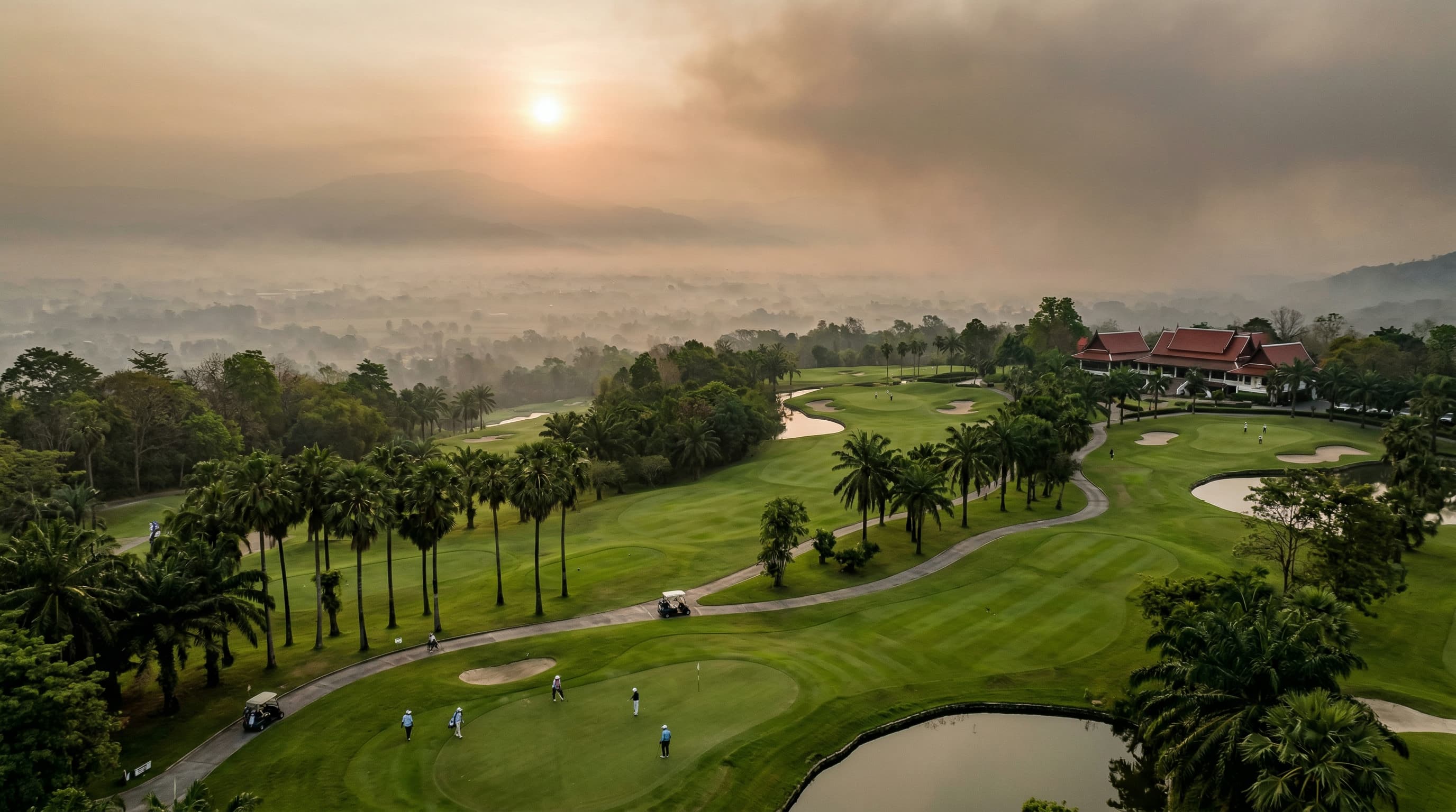 Golf course in Thailand with hazy air quality